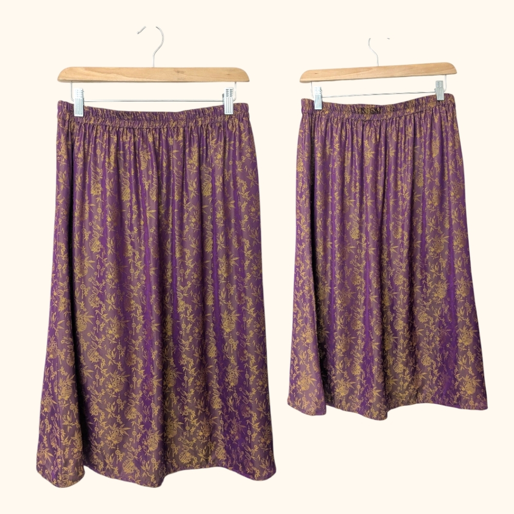 💜💛 Yaly Couture 100% Silk Colour Shifting Pull On Midi Skirt, S/M?